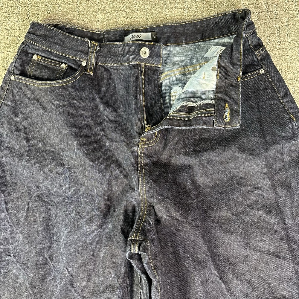 BAGGY Men's Dark Wash Salvaged Denim Wide-Leg Jeans Regular Fit Size M 5-Pocket - Picture 4 of 10